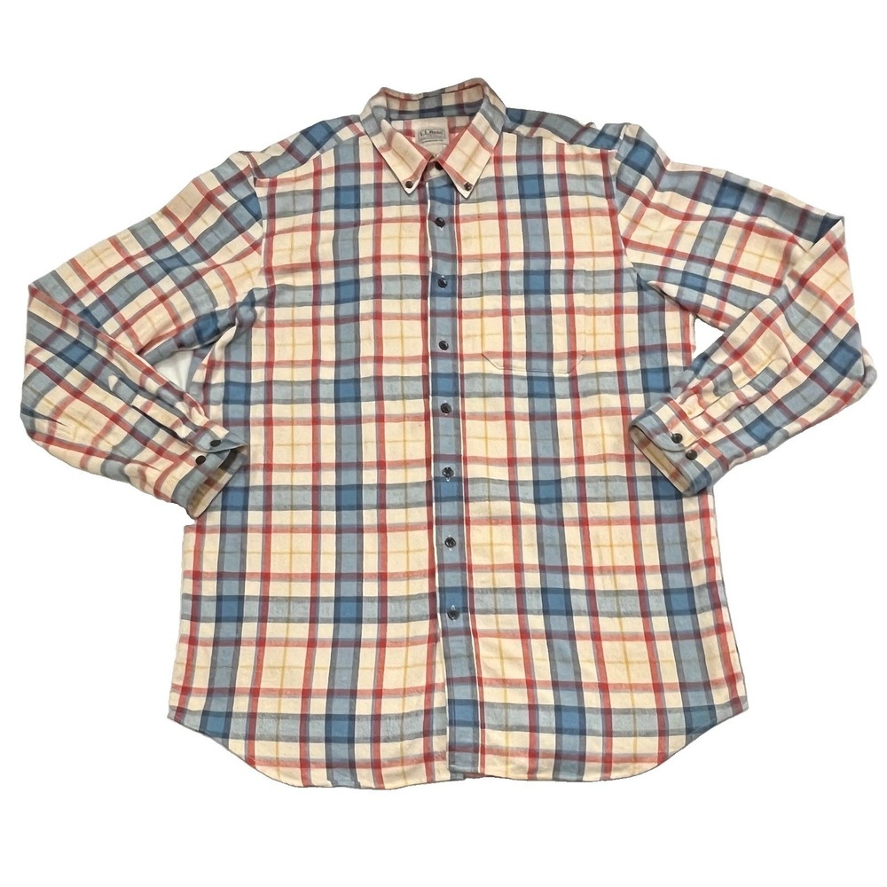 LL Bean Traditional Fit Flannel Shirt Plaid Multicolor 100% Cotton Vtg L-Tall